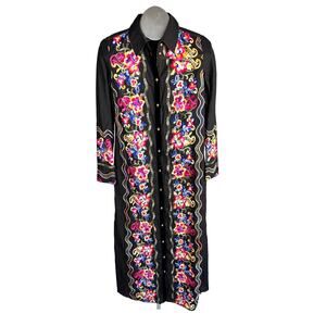 Soft Surroundings Maxi Dress Womens XS Black Embroidered Floral Western Boho